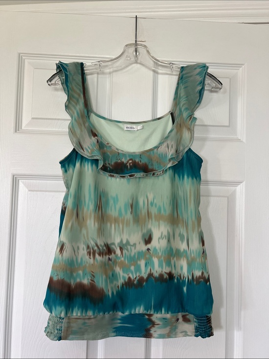 Ricki's Tops - 🌷6/$20🌷 Ricki's Teal Mint Brown Watercolor Ruffle Camisole